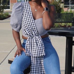Off The Shoulder Crop Top | Checkered